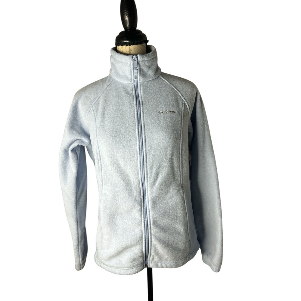 Columbia Fleece Jacket Womens Sz Medium Baby Blue‎ Full Zip Pockets